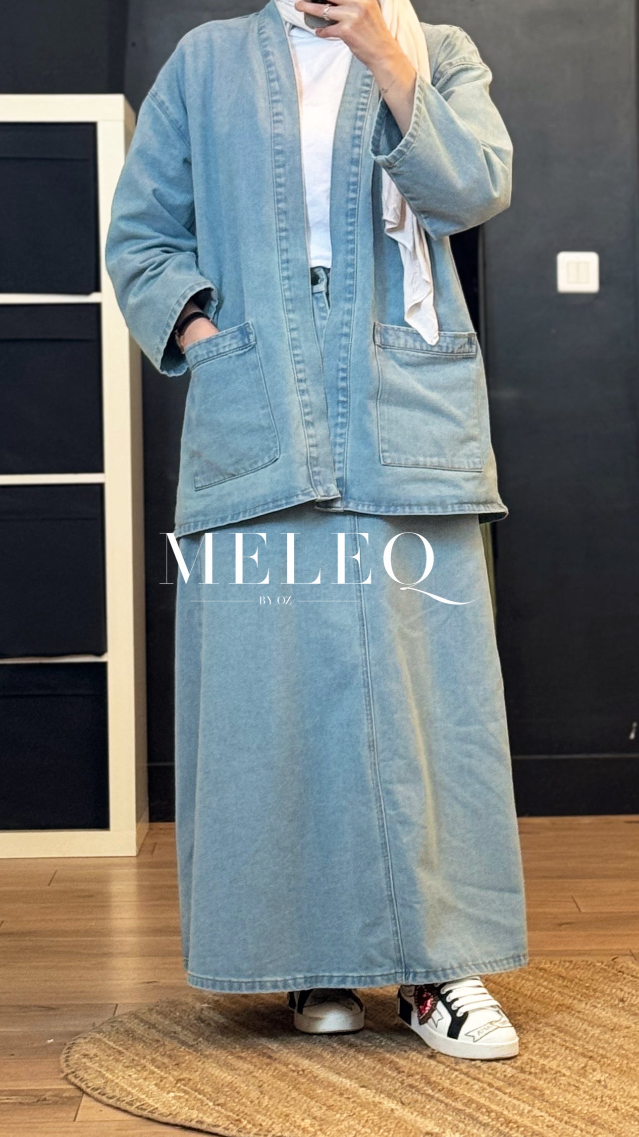 Ensemble Denim ceinturé - Veste & Jupe Longue