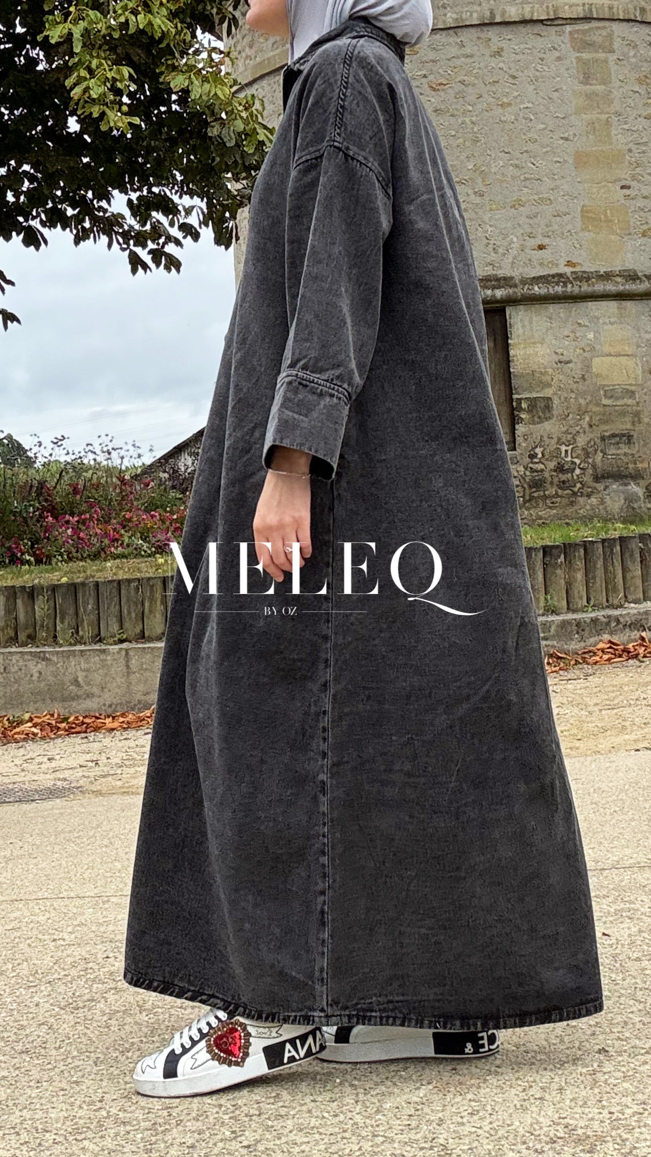 Robe longue en jean - Noir - Taille unique
