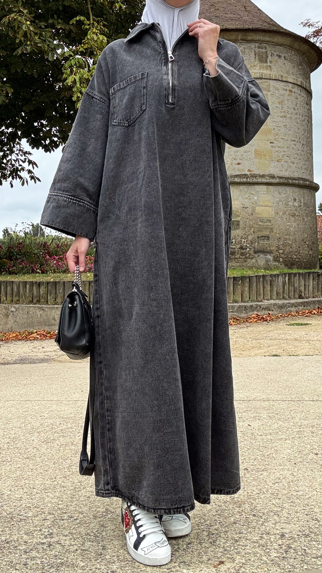 Robe longue en jean - Noir - Taille unique