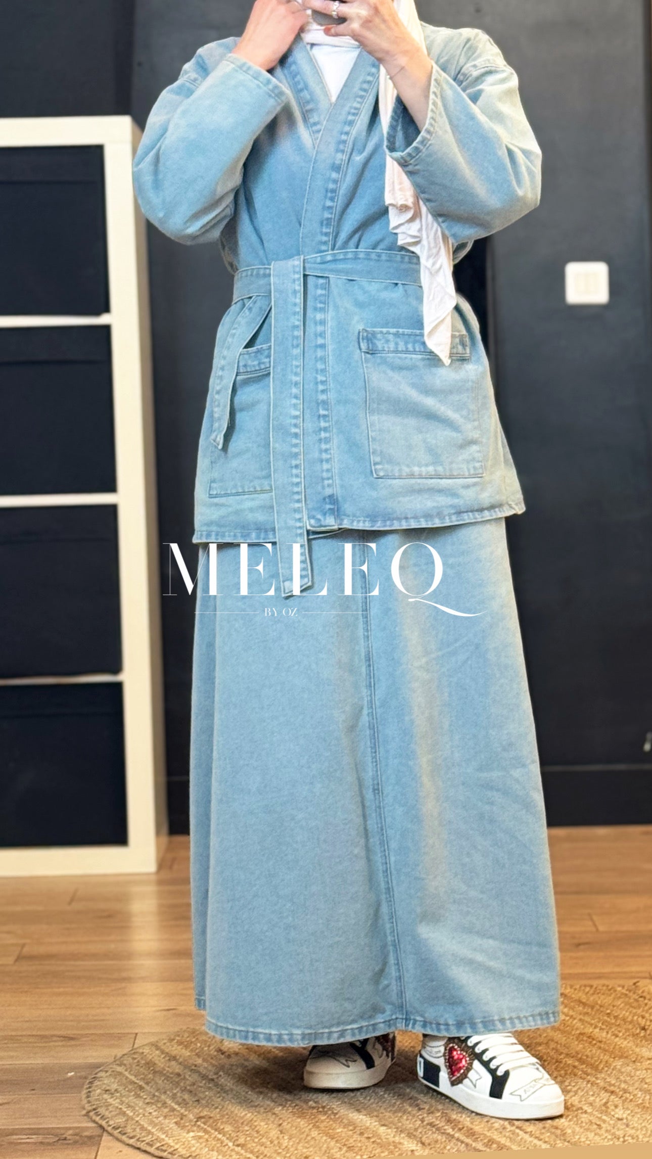 Ensemble Denim ceinturé - Veste & Jupe Longue
