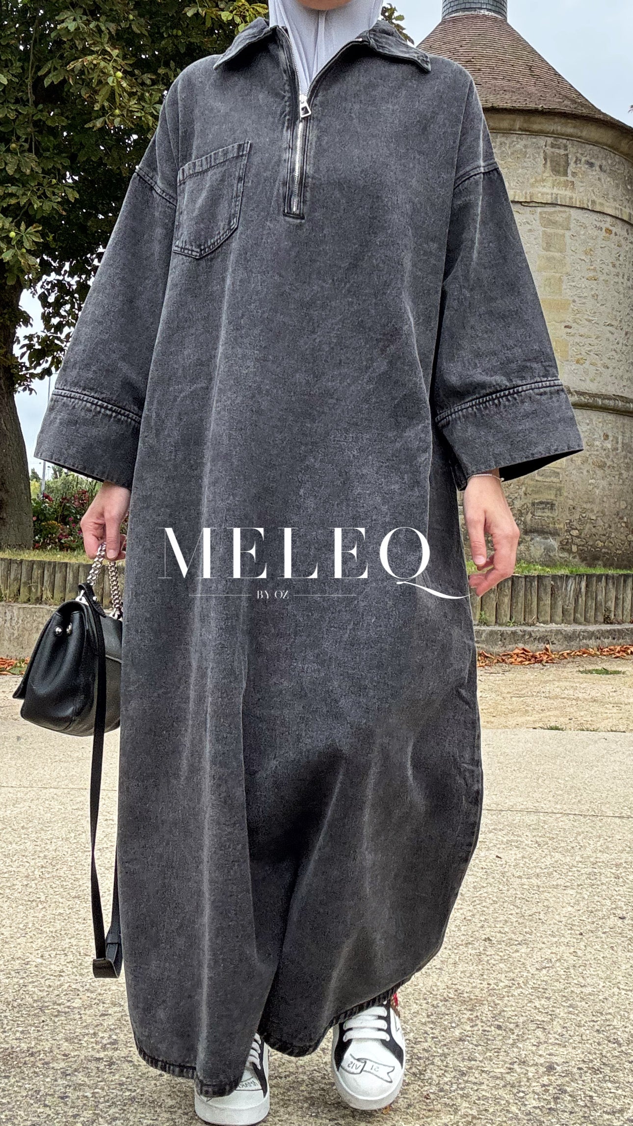 Robe longue en jean - Noir - Taille unique
