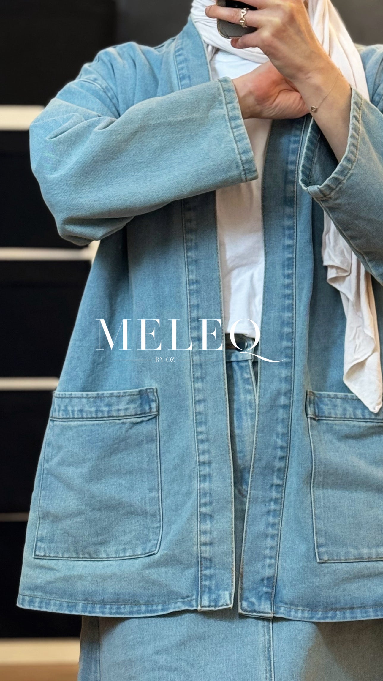 Ensemble Denim ceinturé - Veste & Jupe Longue