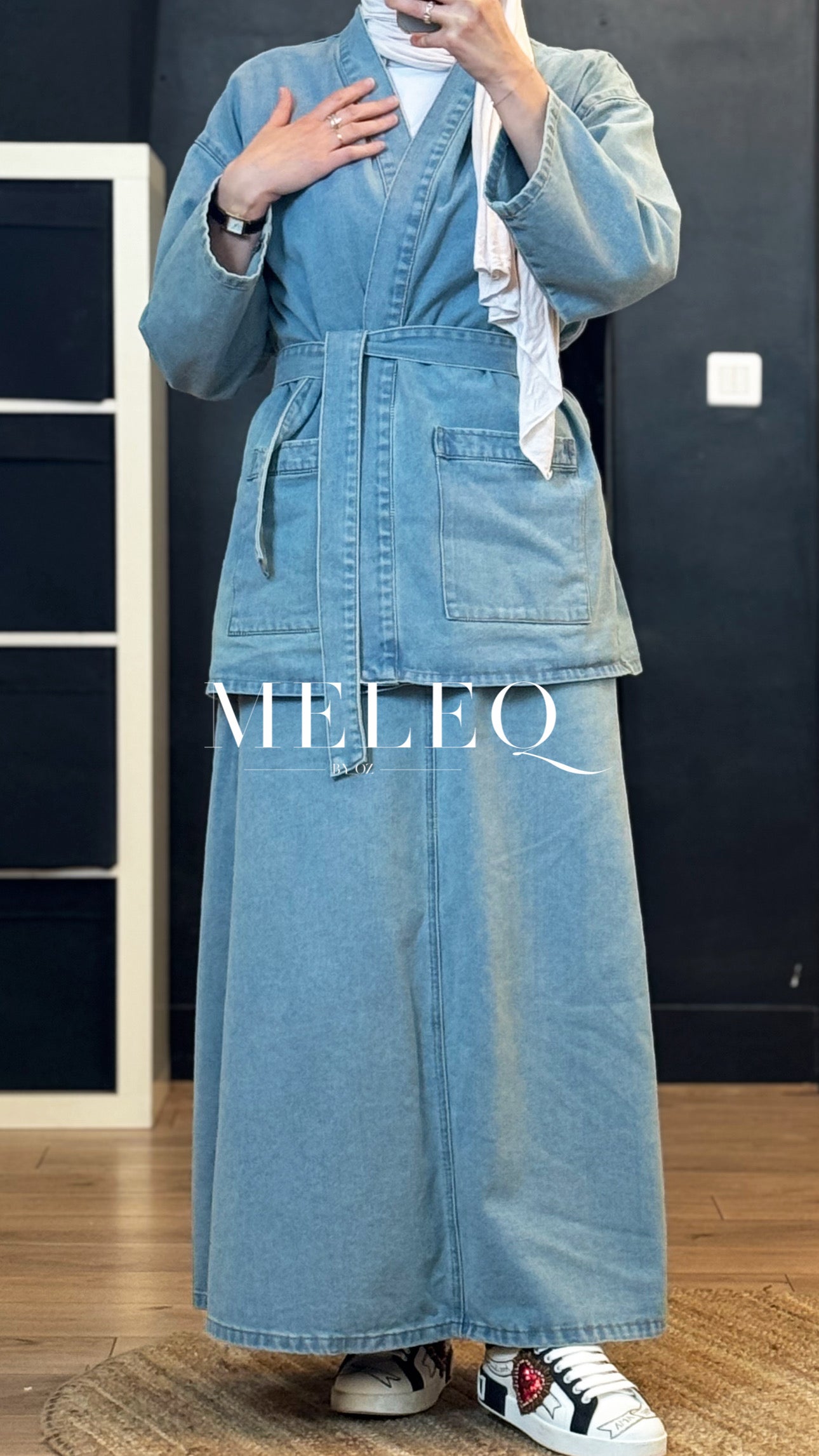 Ensemble Denim ceinturé - Veste & Jupe Longue