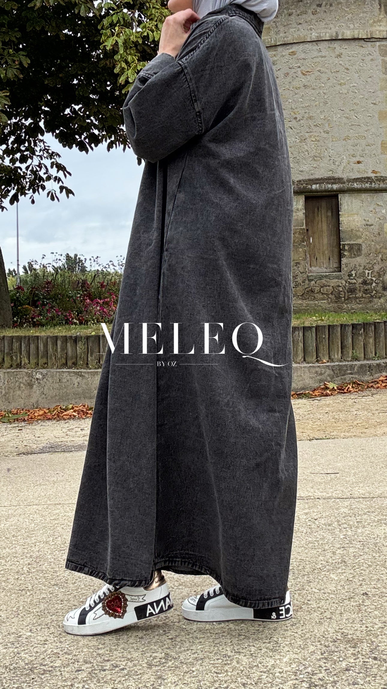 Robe longue en jean - Noir - Taille unique