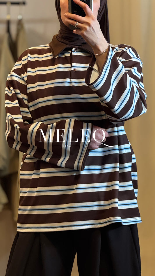 Polo Polaire Chaya - Chocolat/écru et bleu