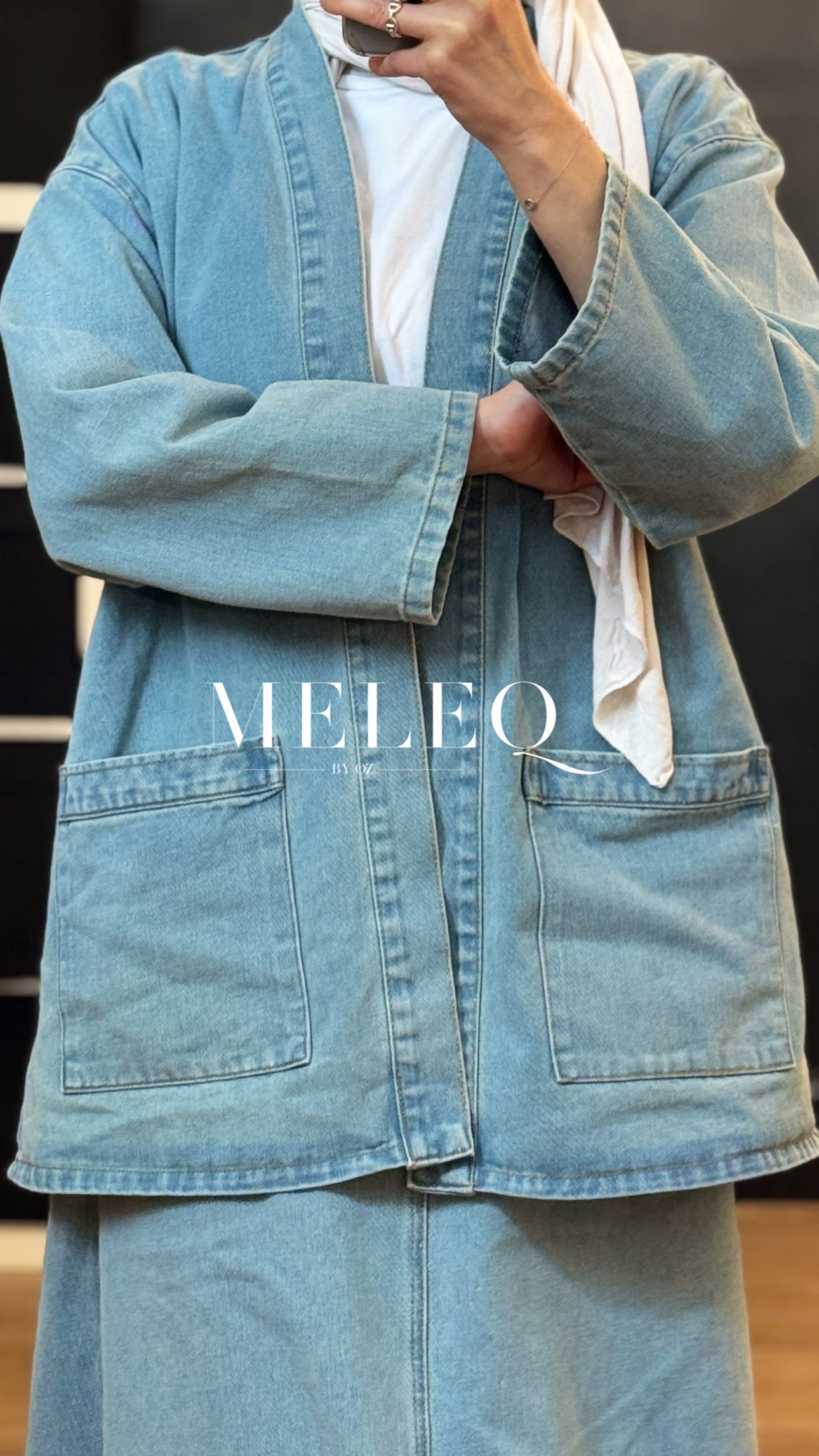 Ensemble Denim ceinturé - Veste & Jupe Longue