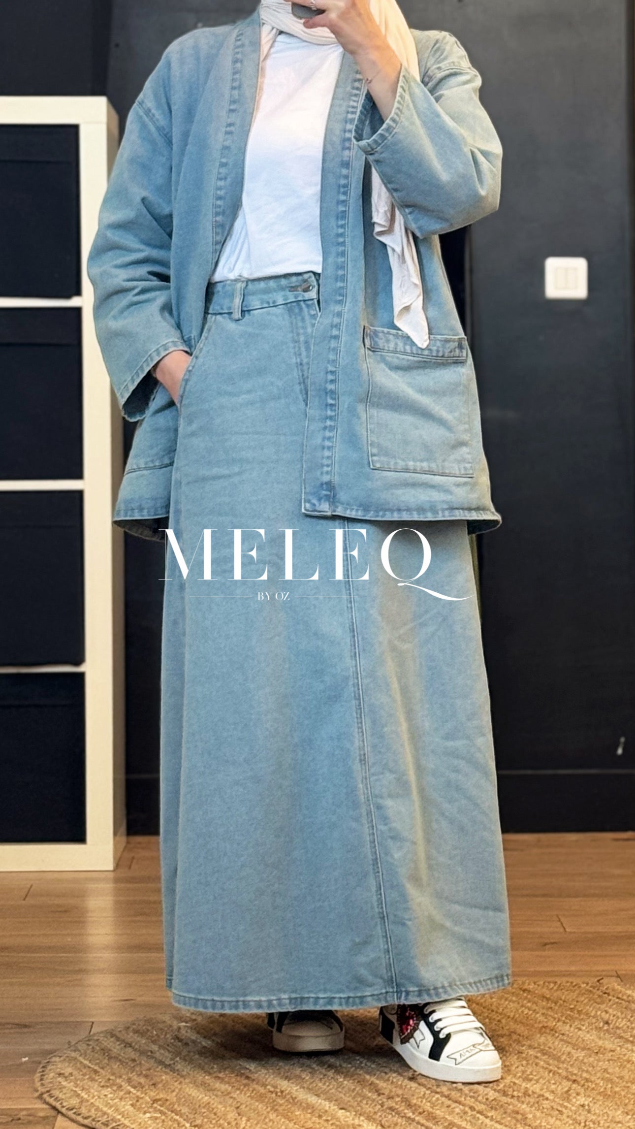 Ensemble Denim ceinturé - Veste & Jupe Longue